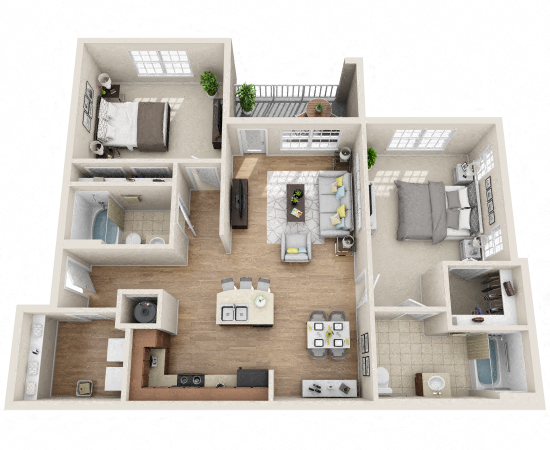 Floor plan for 2 beds, 2 baths, 1176 sqft
